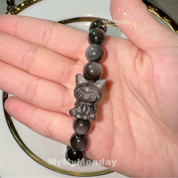 Silver Obsidian Bracelet With Kuromi 10mm - Picture 3 of 4